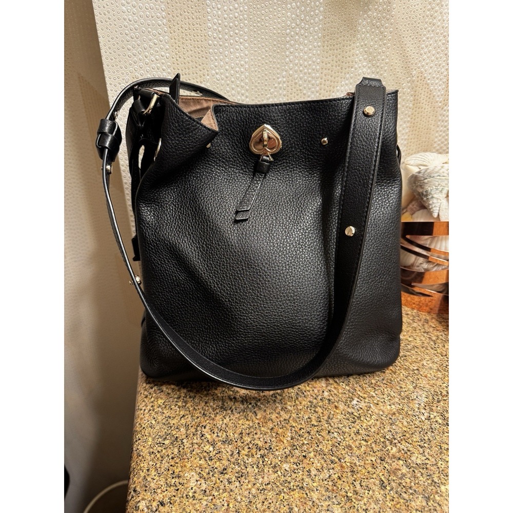 Kate Spade Black Marti Small Bucket Bag Pebbled Leather Shoulder‎ Crossbody Bag